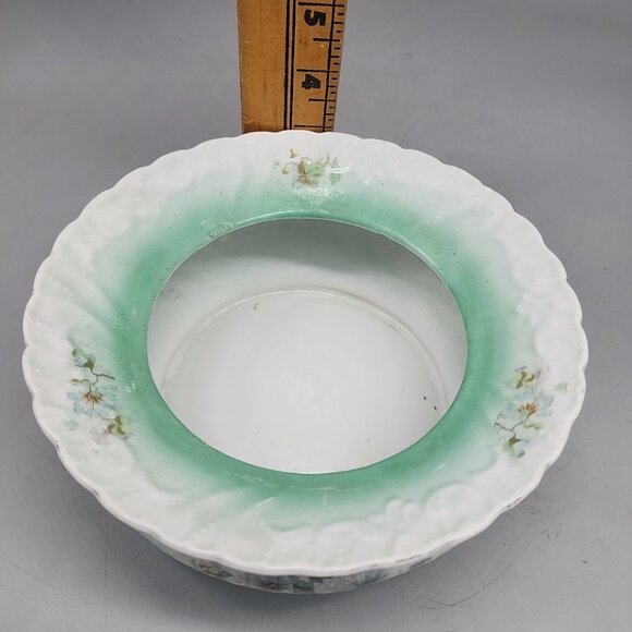 Vintage Germany Porcelain China Flower Decorated Spittoon 1/966 Green White - Picture 6 of 6